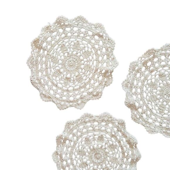 Doilys (3), Vintage Ecru Cotton Crocheted 9.25" - Picture 5 of 7